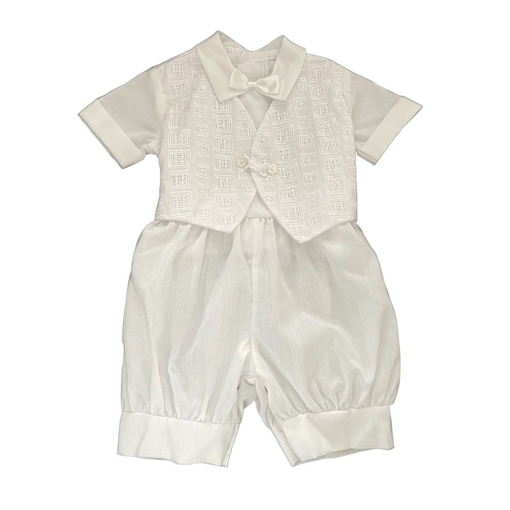 Size 6 - 12 Months Boys White Christening Baptism Romper